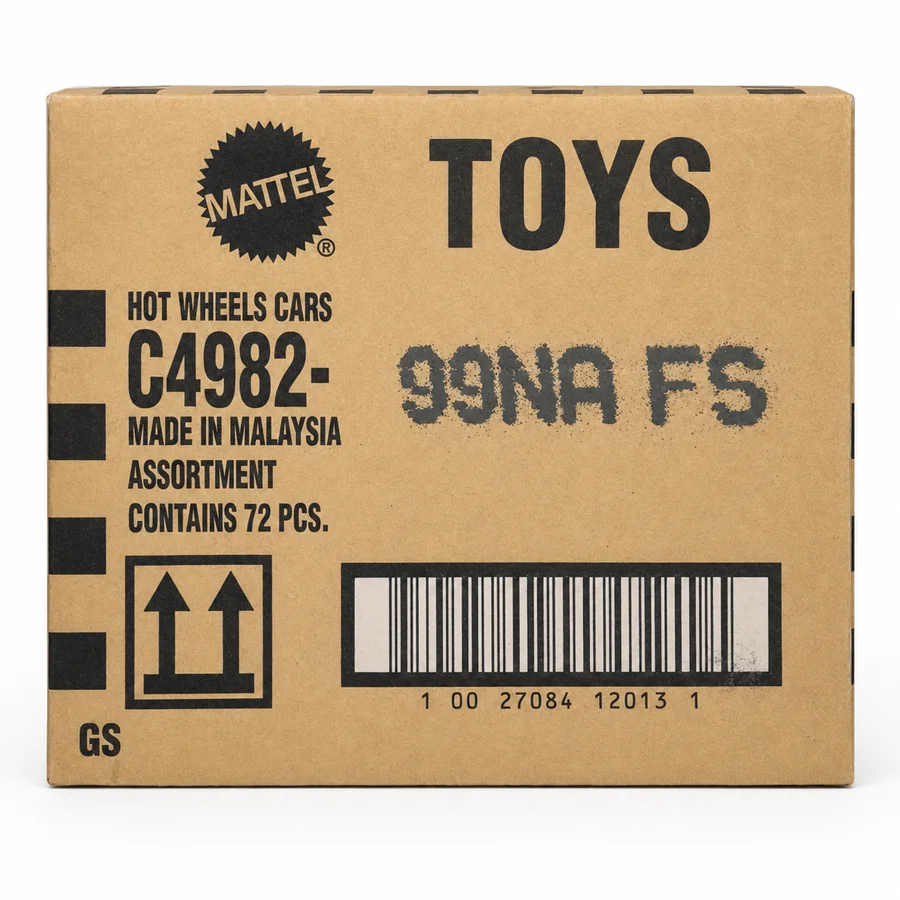 Hot Wheels 2026 mainline case box, assortment C4982, stamped with the case code 99NA FS.