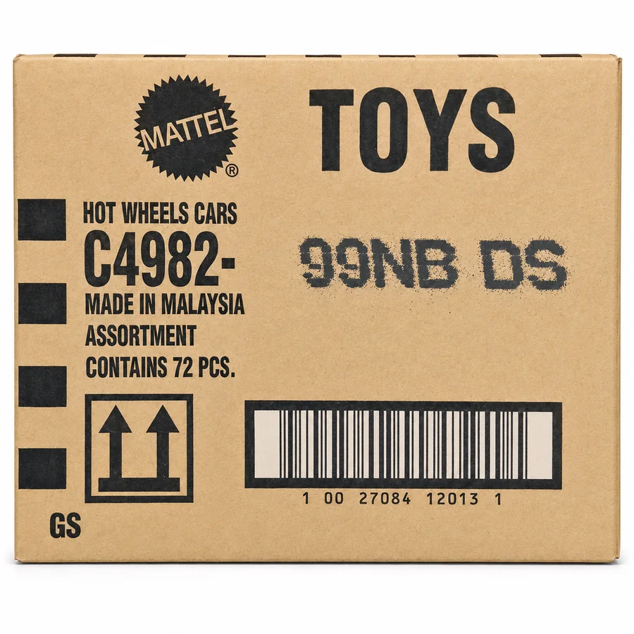Hot Wheels 2026 mainline case box, assortment C4982, stamped with the case code 99NB DS.