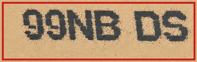 Close-up of the stamped code 99NB DS on a Hot Wheels 2026 case box - the trailing B identifies this as Case B.
