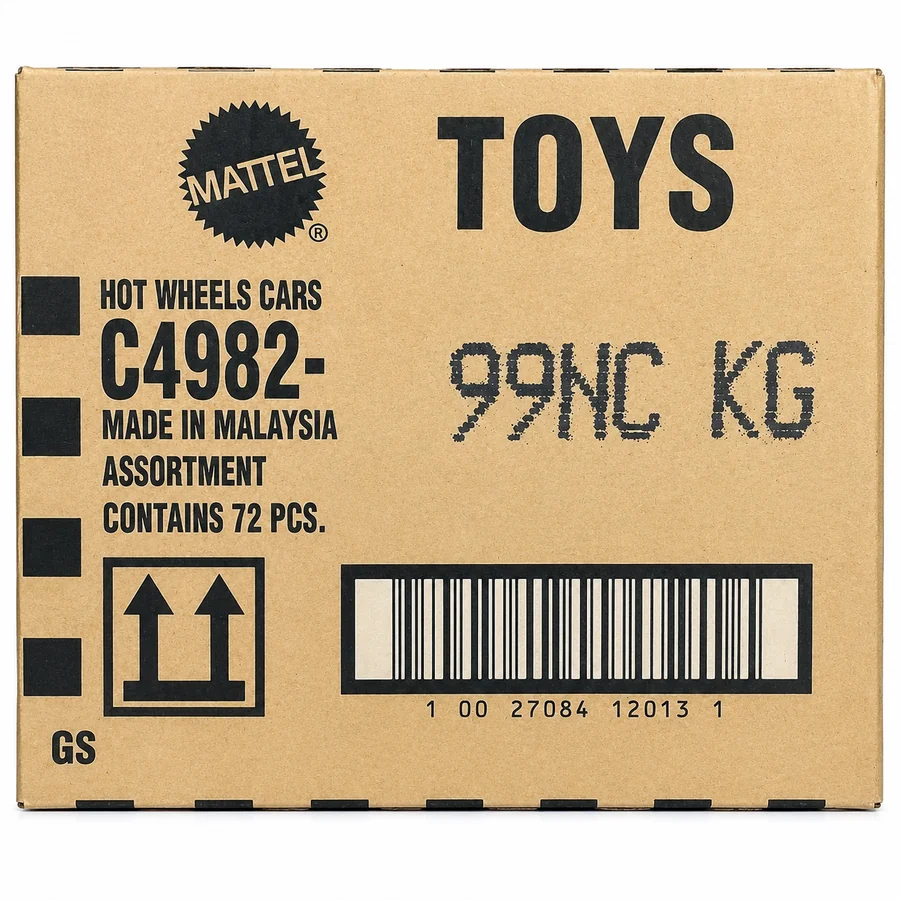 Hot Wheels 2026 mainline case box, assortment C4982, stamped with the case code 99NC KG.
